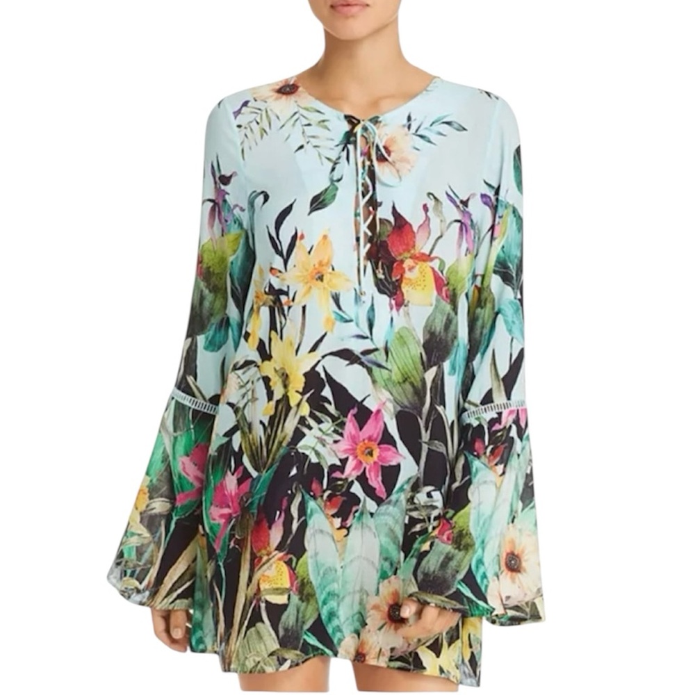 NWT Nanette Lepore Lace-up ‘Bloom Botanical’ Swim Cover-up Multicolor Size S